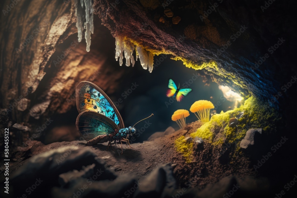 Explore the Hidden Rainbow Cave with a Fairy Tale Insect and Butterfly