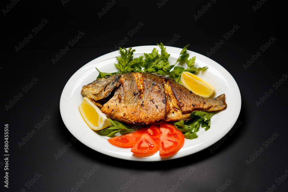 Fried Fish on plate isoalted