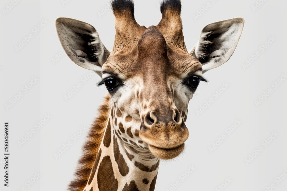 Obraz premium Giraffe portrait on white background, isolated. Generative AI