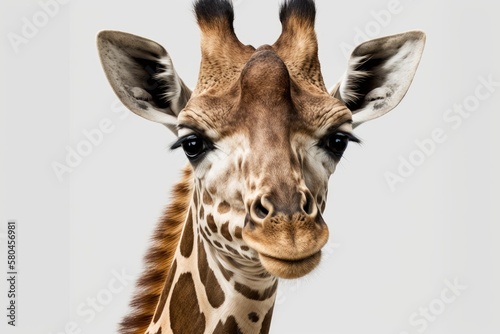Giraffe portrait on white background, isolated. Generative AI
