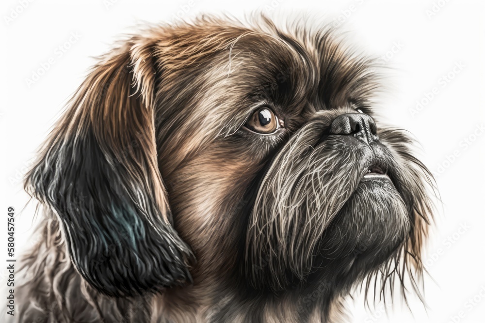 Griffon dog. Portrait up close on a white background. Generative AI