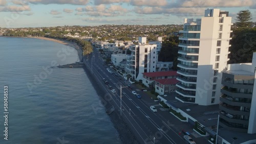 Aerial: Kohimarama beachfront homes, auckland, New Zealand photo