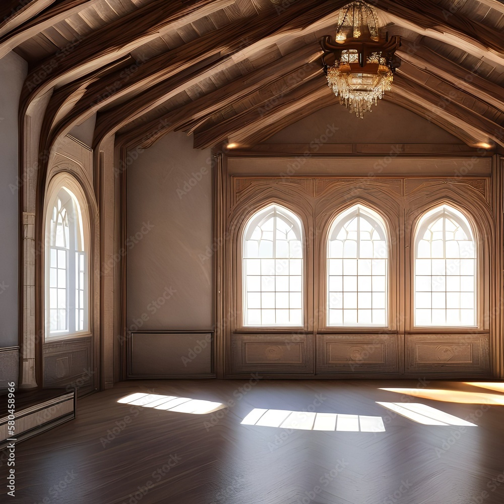 Fototapeta premium A room with a vaulted ceiling and beams2, Generative AI