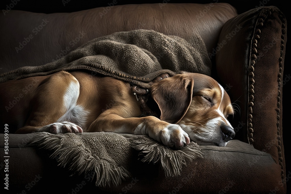Obraz premium Dog sleeping on couch. Generative AI