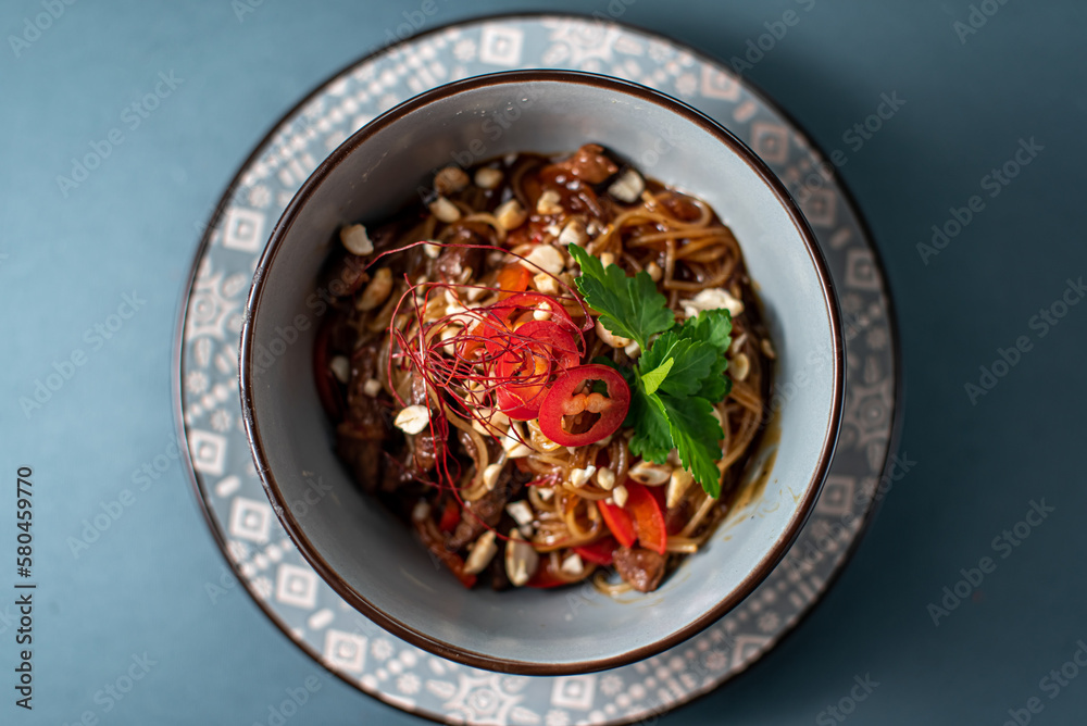 bowl red chili with noodles bowl red chili with noodles