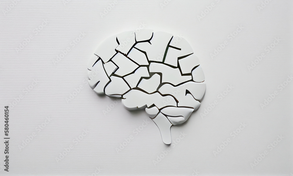 Monochrome black and white design of a human brain. of a human b Stock