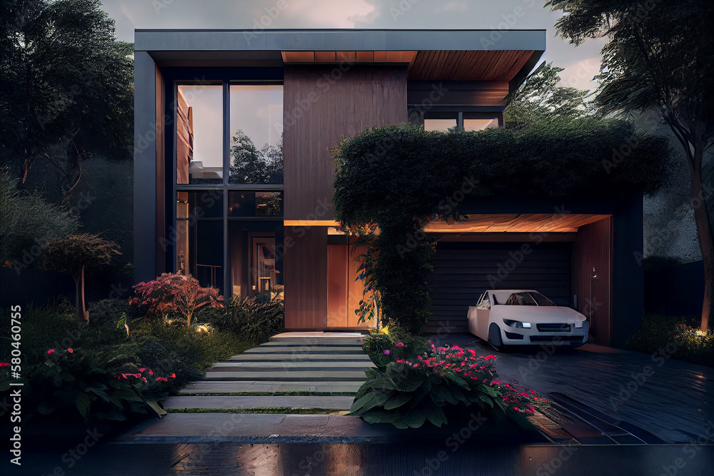 Luxurious house with beautiful garden. Modern glass villa exterior ... - Glass Penthouse Villa Ideas