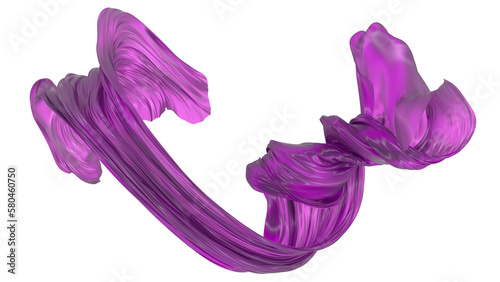 Beautiful flowing fabric flying in the wind. Magenta wavy silk or satin. Abstract element for design. 3D rendering image. Image isolated on a white background.