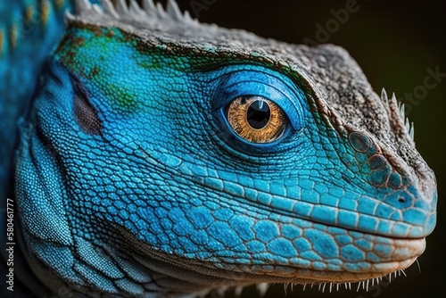 Close up of a Blue Iguana s head  Grand Cayman Blue Iguana  by Cyclura Lewisi. Generative AI