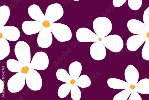 Abstract Seamless Pattern of Simple and Minimalist White Flower Blooms