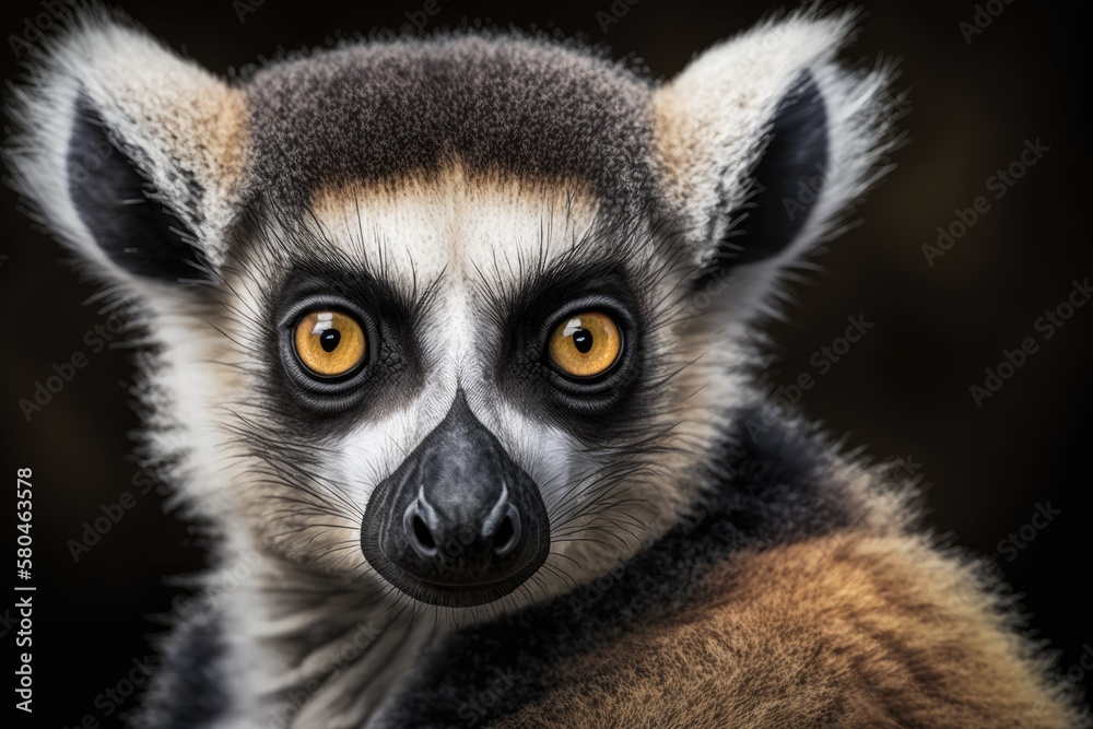 Obraz premium Close up portrait of lemur catta (ring tailed lemur). Generative AI