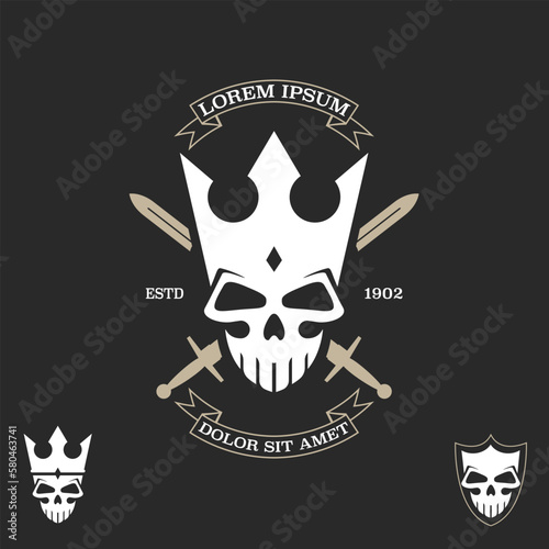 Skull King or King Skull symbol insignia. combination of Crown and Skull in vintage style symbol.