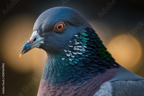 Close up shot of a pigeon with a blurred background. Generative AI