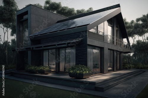 Wallpaper Mural Energy Efficient House With Solar Panels And Wall Battery For Energy Storage Generative AI Torontodigital.ca