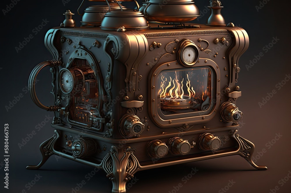 Steampunk stove, AI