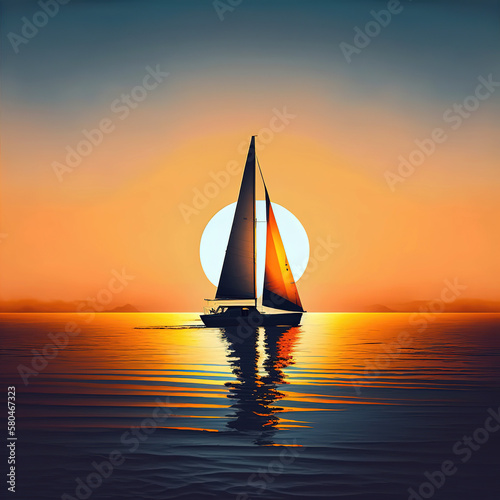 sailboat at sunset - Created with Generative AI Technology