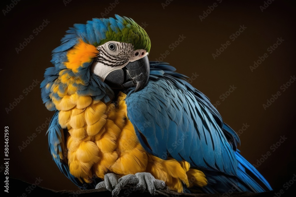 Blue and yellow Macaw baby. Generative AI