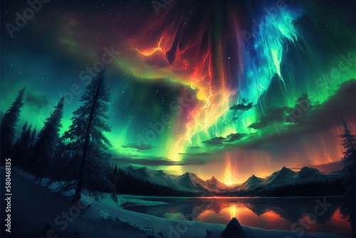 The colorful dancing curtains of the Aurora borealis landscape  GENERATIVE AI