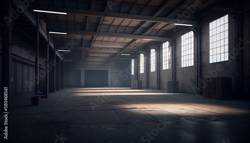 Empty warehouse 3d illustration Generative AI