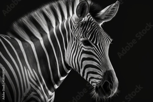 A picture of a zebra's head. White and black. Generative AI