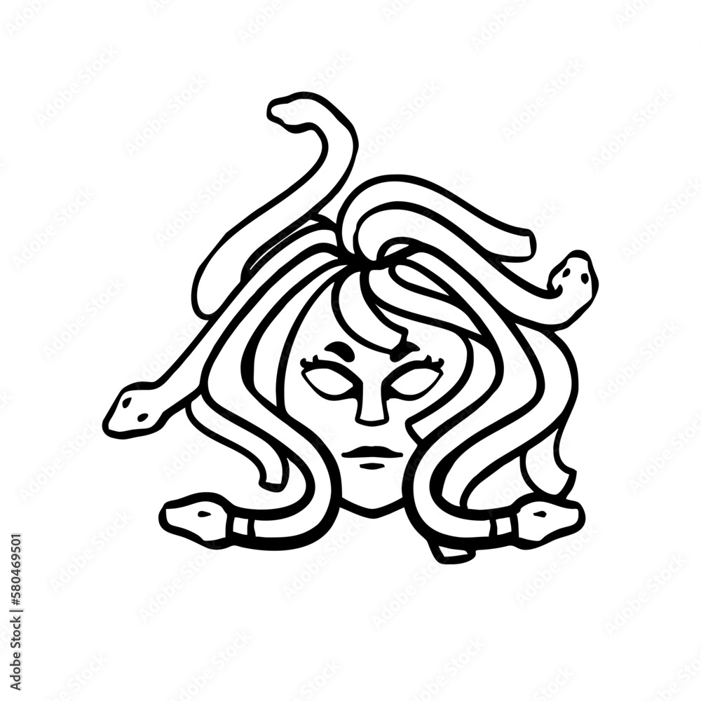 Vector Illustration of Hand drawn Medusa Head Line Drawing Vector Illustration of Hand drawn Medusa Head Line Drawing