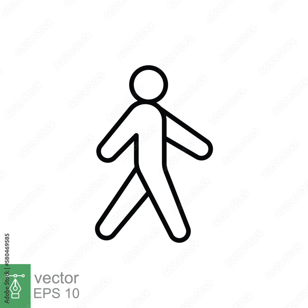 Walk line icon. Simple outline style. Pedestrian, man, pictogram, human, side, walkway concept symbol. Vector illustration isolated on white background. EPS 10. Walk line icon. Simple outline style. Pedestrian, man, pictogram, human, side, walkway concept symbol. Vector illustration isolated on white background. EPS 10.