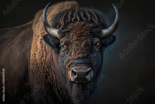 American Bison in 3 4 frontal view. Generative AI
