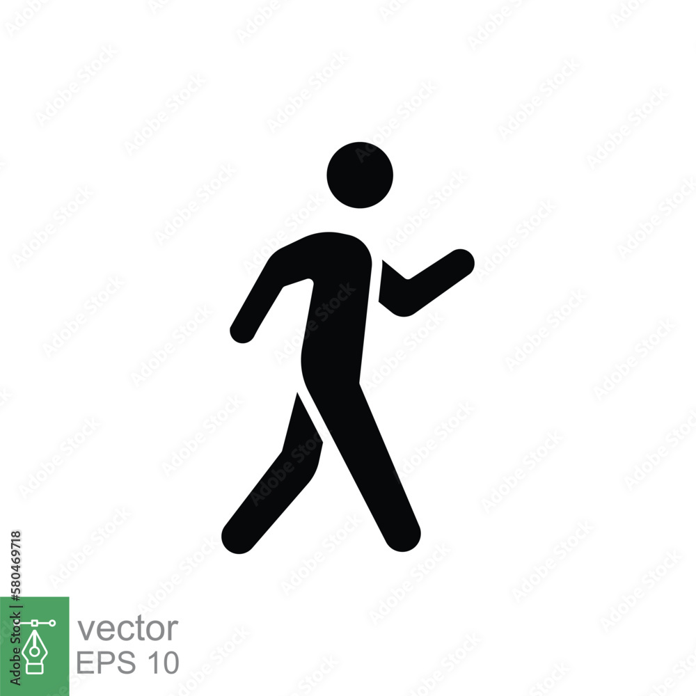 Walk icon. Simple solid style. Pedestrian, walking man, pictogram, human, side, walkway concept. Black silhouette, glyph symbol. Vector illustration isolated on white background. EPS 10.