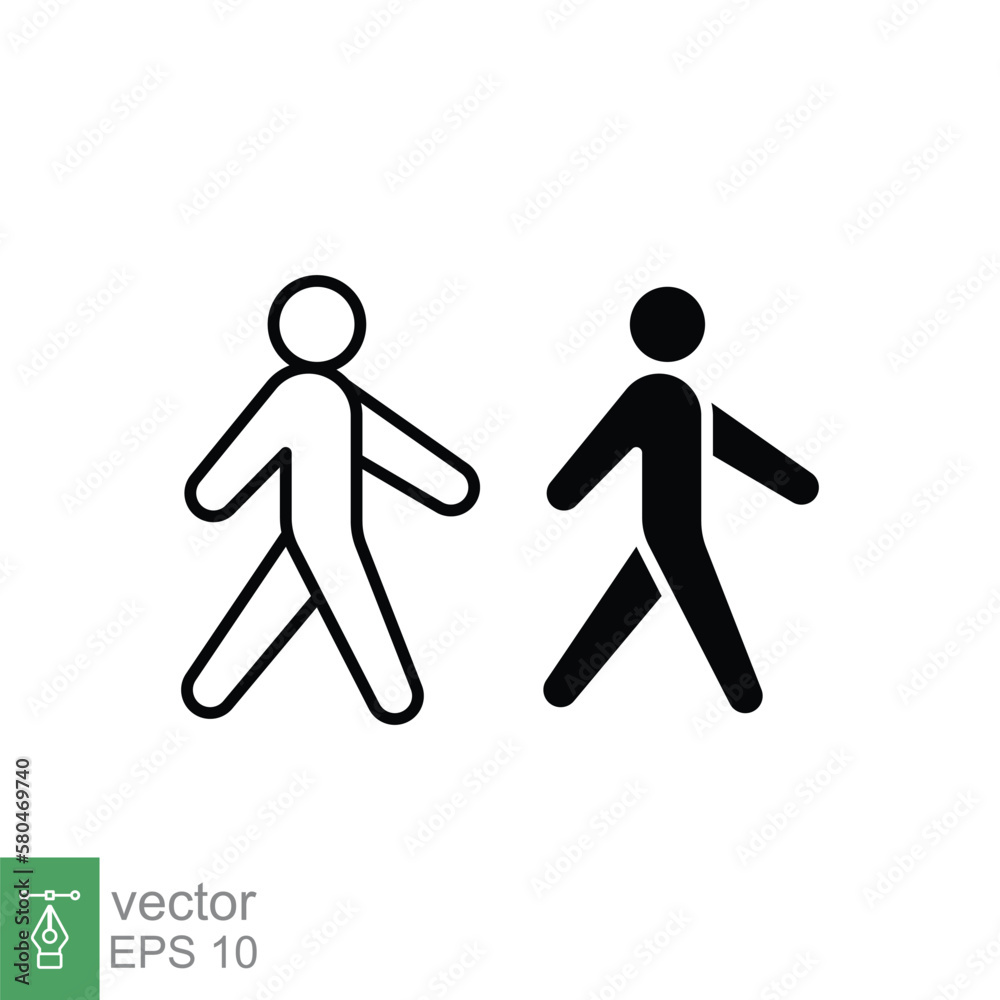 Obraz premium Walk line and glyph icon. Simple outline and solid style. Pedestrian, man, pictogram, human, side, walkway concept symbol. Vector illustration isolated on white background. EPS 10.
