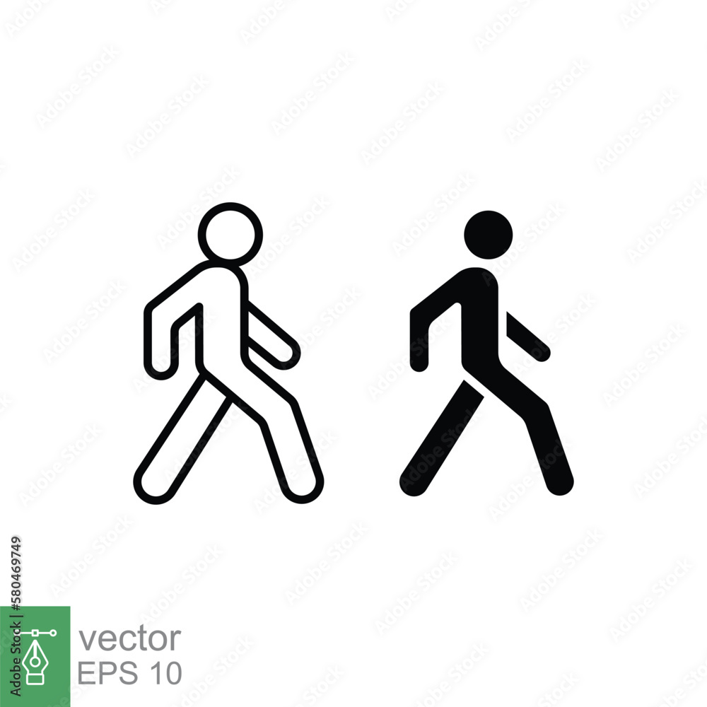 Walk line and glyph icon. Simple outline and solid style. Pedestrian, man, pictogram, human, side, walkway concept symbol. Vector illustration isolated on white background. EPS 10. Walk line and glyph icon. Simple outline and solid style. Pedestrian, man, pictogram, human, side, walkway concept symbol. Vector illustration isolated on white background. EPS 10.