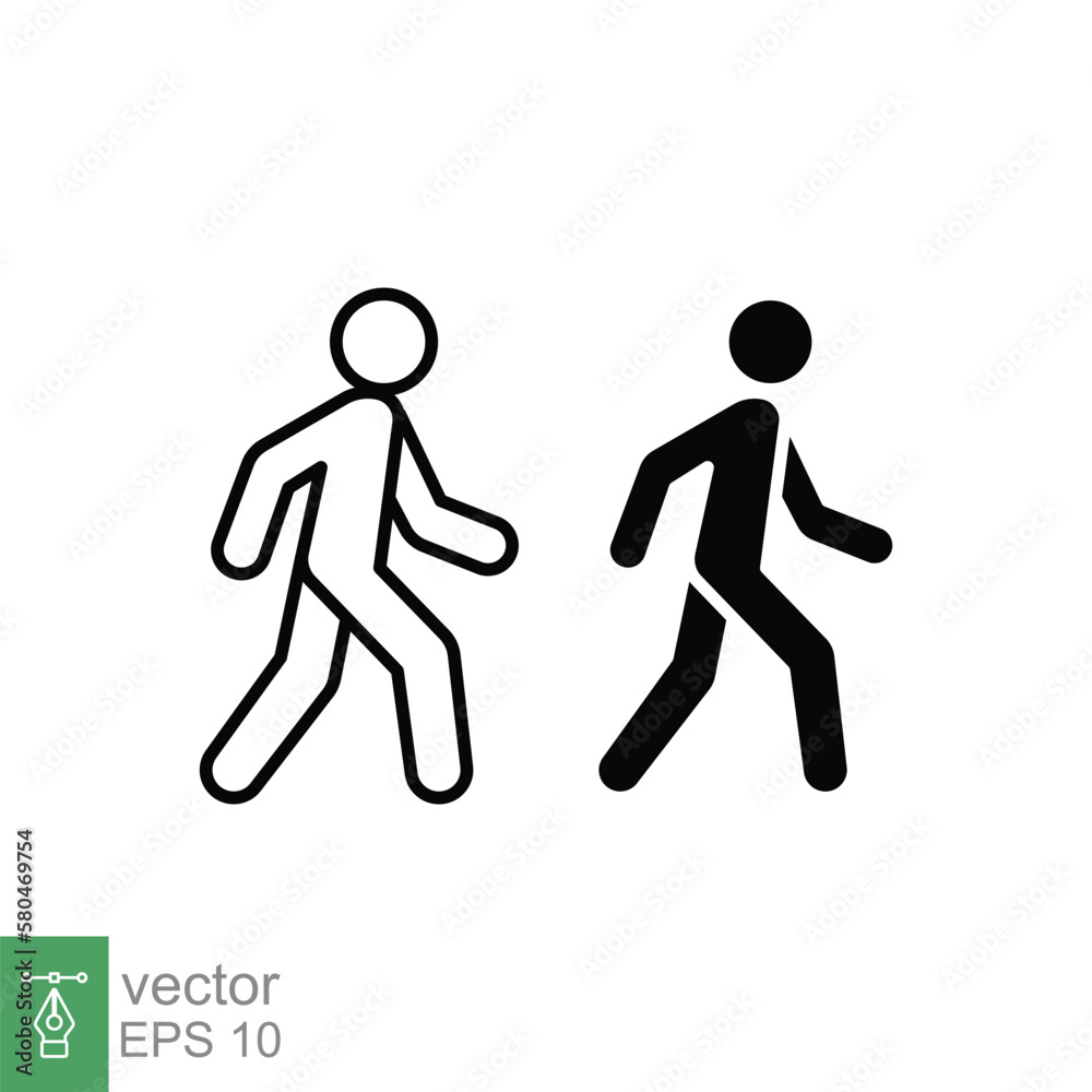 Obraz premium Walk line and glyph icon. Simple outline and solid style. Pedestrian, man, pictogram, human, side, walkway concept symbol. Vector illustration isolated on white background. EPS 10.