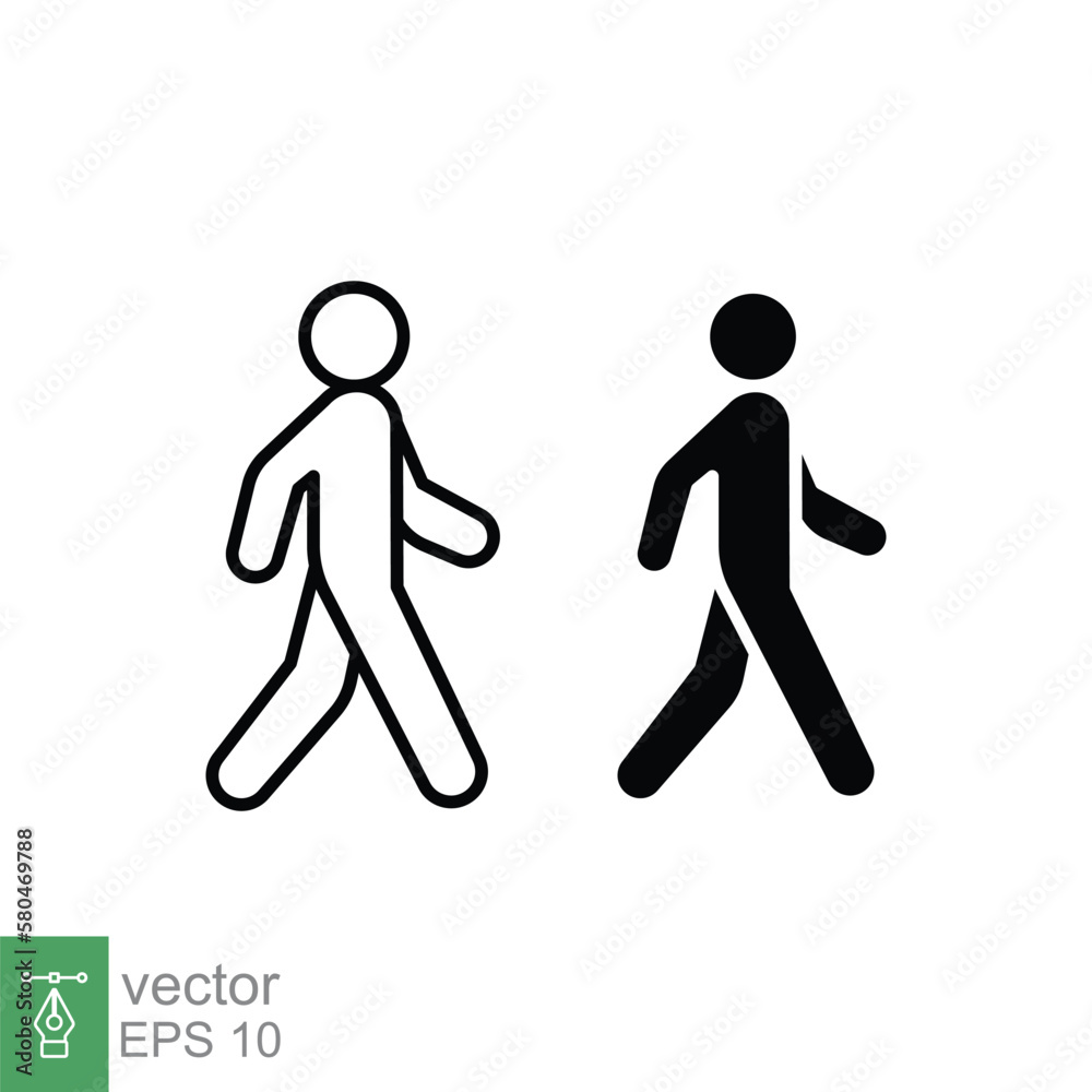 Obraz premium Walk line and glyph icon. Simple outline and solid style. Pedestrian, man, pictogram, human, side, walkway concept symbol. Vector illustration isolated on white background. EPS 10.