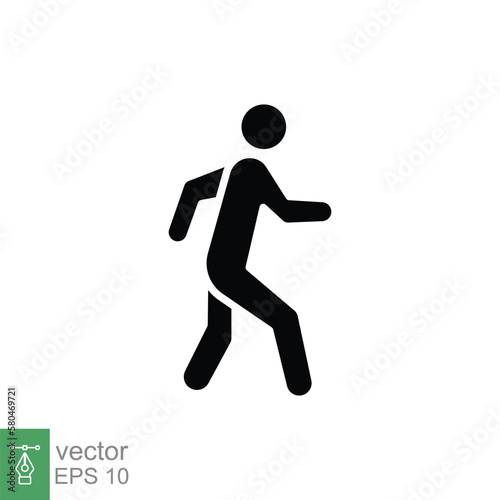 Walk icon. Simple solid style. Pedestrian, walking man, pictogram, human, side, walkway concept. Black silhouette, glyph symbol. Vector illustration isolated on white background. EPS 10. © Fourdoty