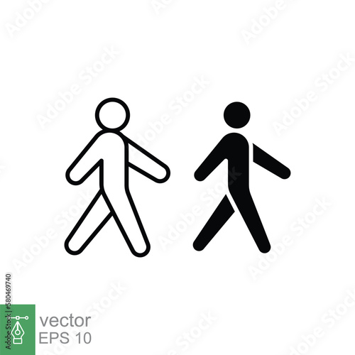 Walk line and glyph icon. Simple outline and solid style. Pedestrian, man, pictogram, human, side, walkway concept symbol. Vector illustration isolated on white background. EPS 10.