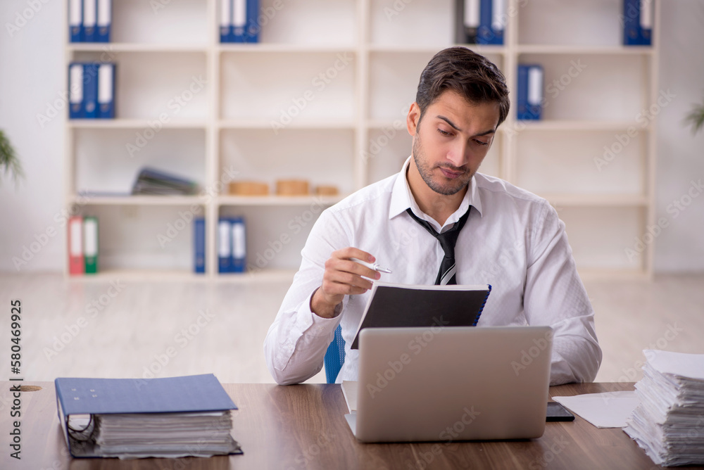 Young male employee working in the office Young male employee working in the office