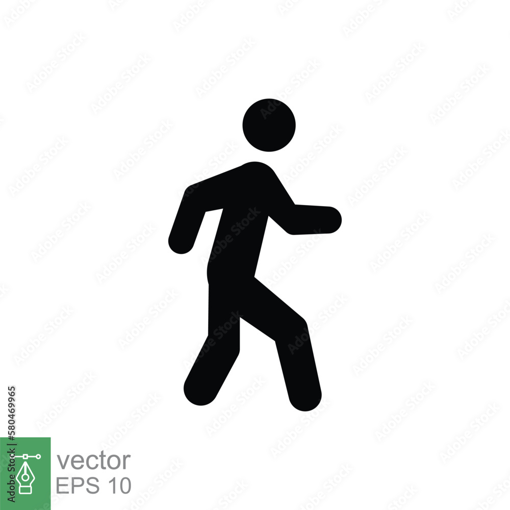 Walk icon. Simple solid style. Pedestrian, walking man, pictogram, human, side, walkway concept. Black silhouette, glyph symbol. Vector illustration isolated on white background. EPS 10.