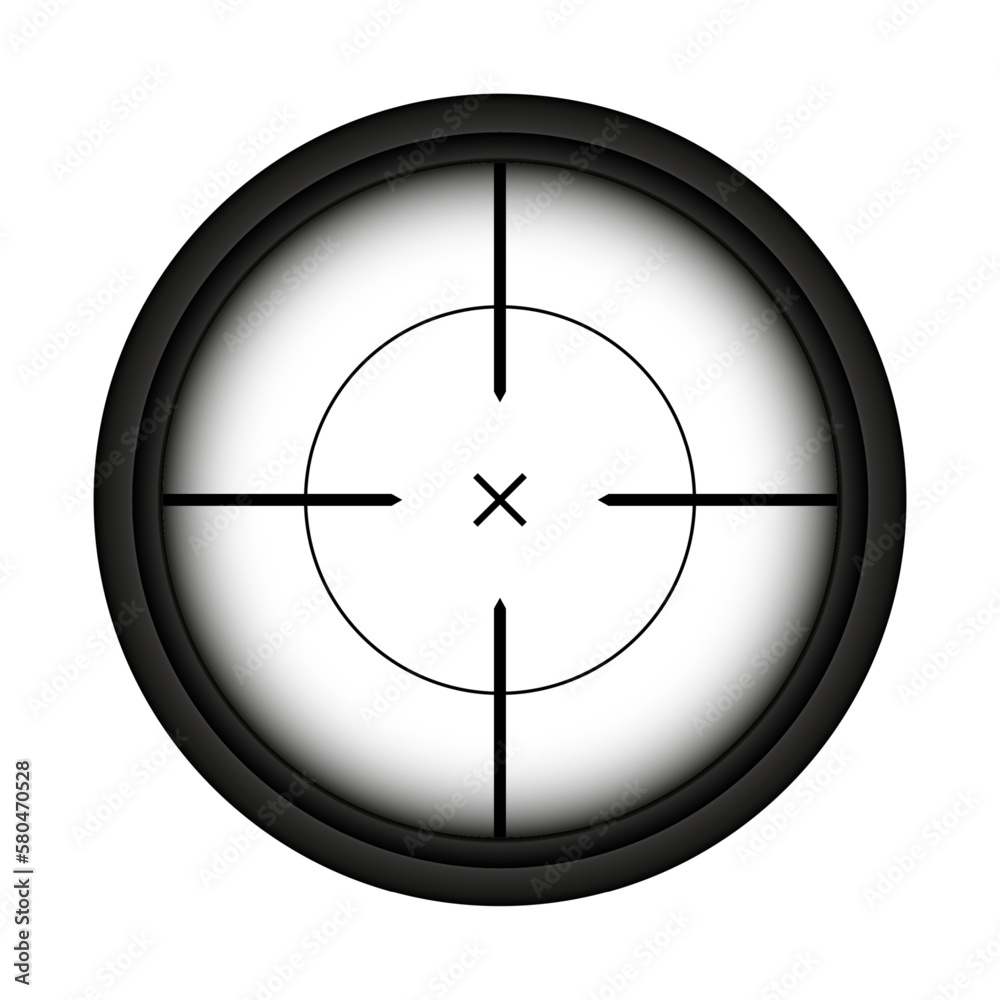 Weapon sight, sniper rifle optical scope. Hunting gun viewfinder with crosshair. Aim, shooting mark symbol. Military target sign, silhouette. Game interface UI element. Vector illustration Weapon sight, sniper rifle optical scope. Hunting gun viewfinder with crosshair. Aim, shooting mark symbol. Military target sign, silhouette. Game interface UI element. Vector illustration