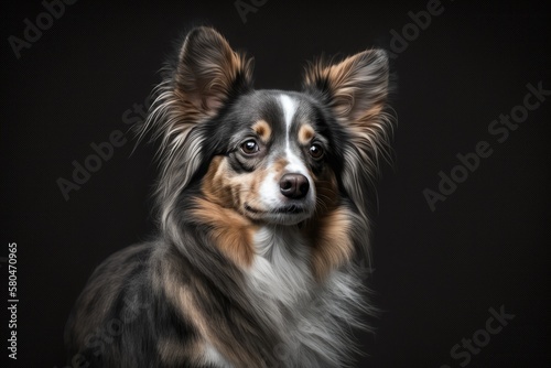 Beautiful dog standing out against a black background. Generative AI © AkuAku
