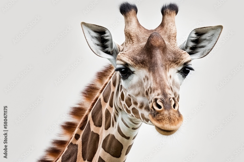 A picture of a giraffe that stands out against a white background. Generative AI
