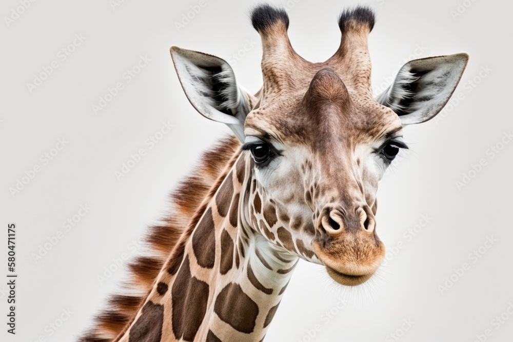 Obraz premium A picture of a giraffe that stands out against a white background. Generative AI
