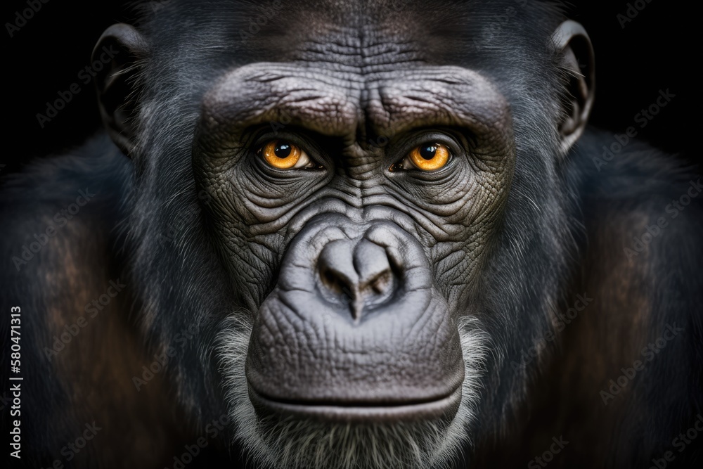 A picture of a good looking ape with orange eyes. Generative AI