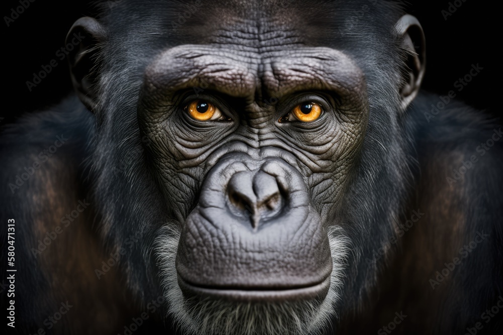 A picture of a good looking ape with orange eyes. Generative AI A picture of a good looking ape with orange eyes. Generative AI
