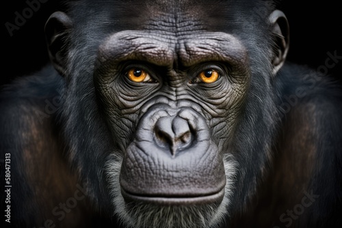 A picture of a good looking ape with orange eyes. Generative AI