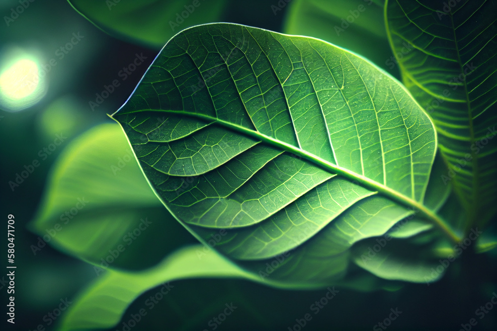 Obraz premium Close up of green leaf texture background. Nature and environment concept.generative ai