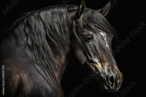 A picture of a horse set against a dark background. Generative AI