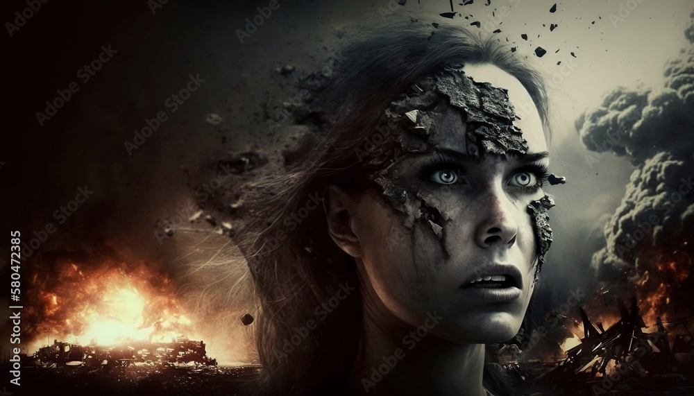 Facing the Apocalypse, Woman, Sadness - IA Generated Facing the Apocalypse, Woman, Sadness - IA Generated