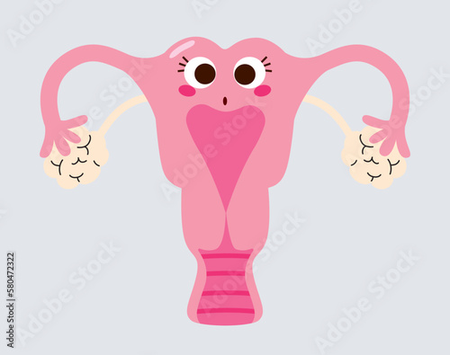 Flat vector illustration of bicornuate uterus character with surprised face. Infertility health care problem concept