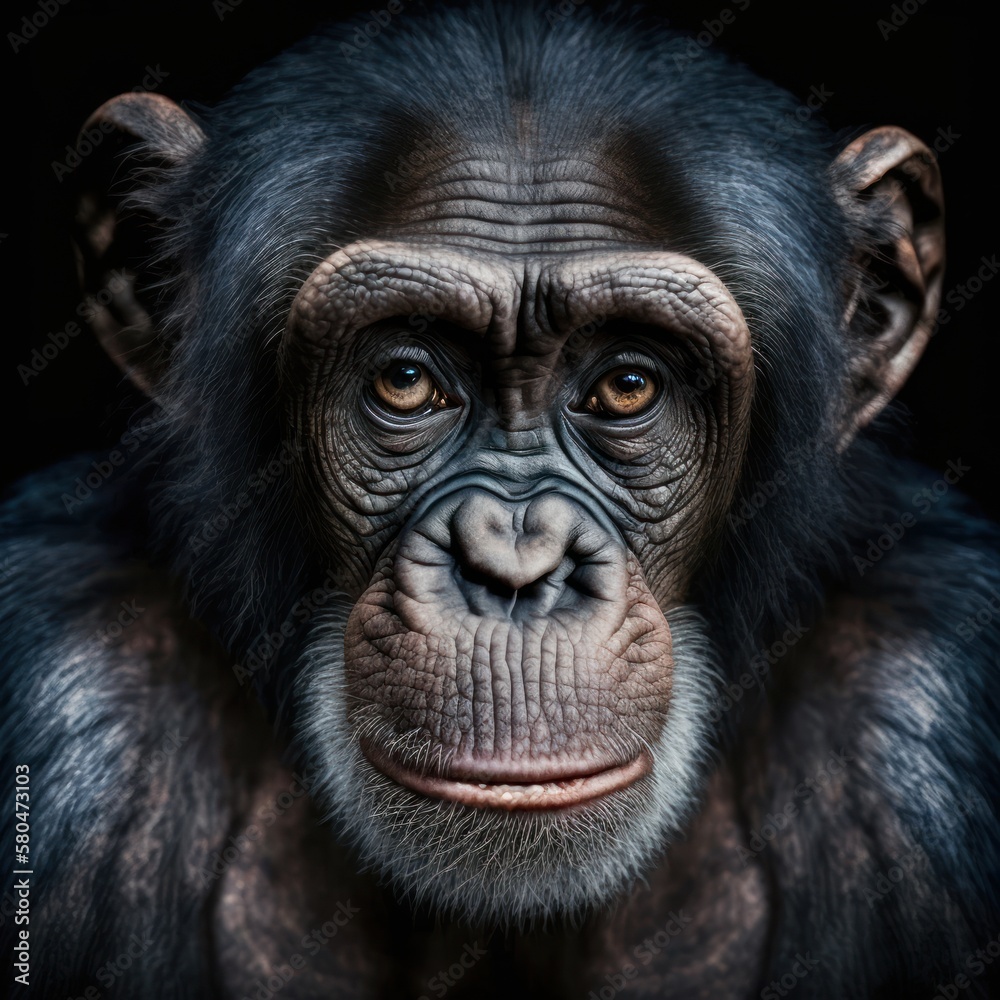 Fototapeta premium chimpanzee is a social primate, are essential to the biodiversity of the African ecosystem, and their conservation is crucial to the survival of many other species. GENERATIVE AI