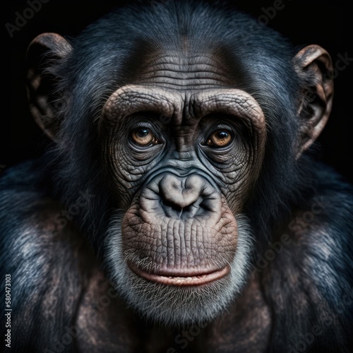 chimpanzee is a social primate, are essential to the biodiversity of the African ecosystem, and their conservation is crucial to the survival of many other species. GENERATIVE AI © nishihata
