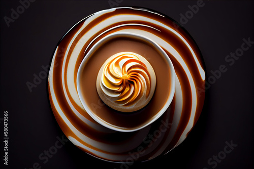 Creamy whipped cream on a plate, isolated on black back groundgenerative ai